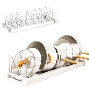 Expandable Stainless Steel Pot And Pan Organizer Rack Kitchen Gadgets Adjustable Divider Home Decor Storage Essential for Cabinet Pot Lid Holder