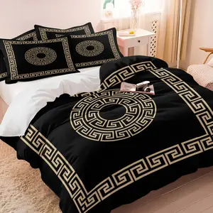 Greek key pattern duvet cover set , Decorative Duvet Cover, 1 Count Duvet Cover & 1/2 Pillowcase without Filler, vintage, regal-style geometric pattern design, niche and high-end, soft and comfortable, suitable for home use, hotels, good gifts