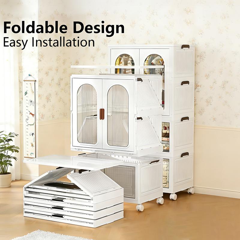 60cm-2/3/4 layers Rolling Storage Organizer,Oversized Foldable Plastic Storage Solutions Kit - Stackable Box with Lid, Trash Can, Cabinet with Door, Foldable Wardrobe Organizer - Suitable for Home, Office Kitchen Preserving & Utensil Storage (White)