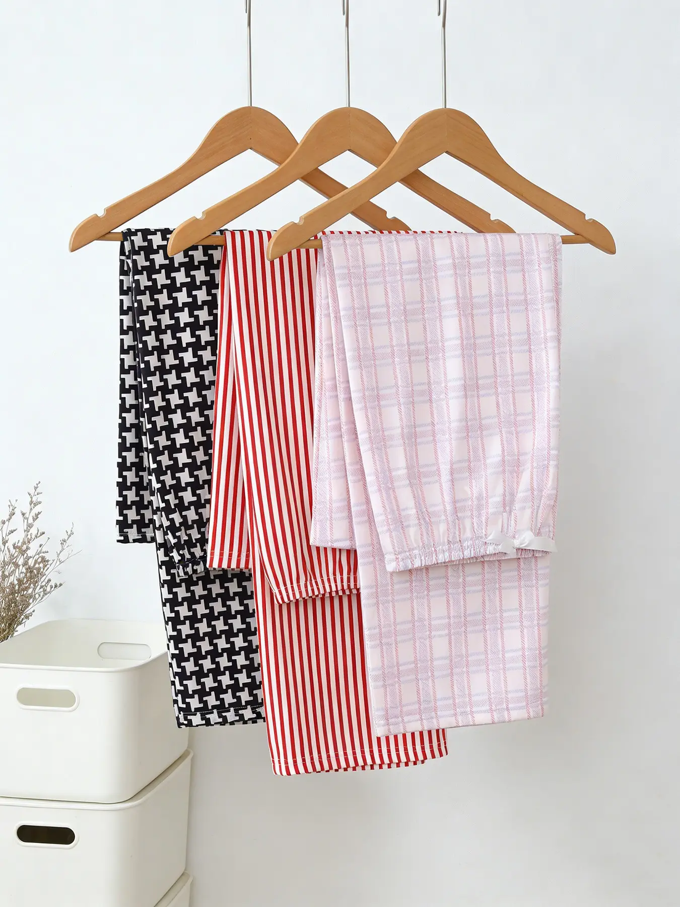 Women's 3 Pack Long Sleep Pants, Spring & Summer Wearable, Houndstooth Stripe Plaid Print, Healing Relaxed Style, Cozy Home Loungewear, Casual Pajamas, Casual Nightwear, Home Sleepwear, Womenswear, Homewear
