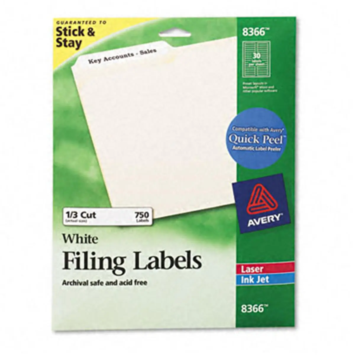 AVERY 8366 Permanent Self-Adhesive Label Stickers, Self Adhesive Decal, 1/3 Cut Top Tab White File Folder Labels, 750-Pack for Laser/Inkjet Printers
