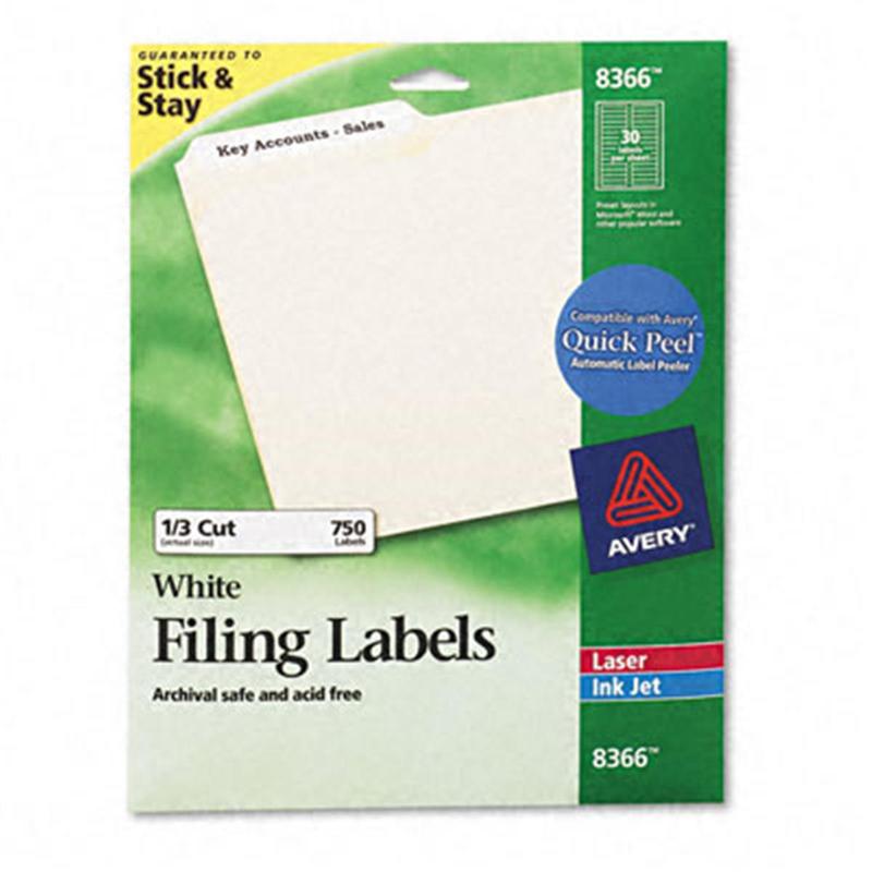 AVERY 8366 Permanent Self-Adhesive Label Stickers - 1/3 Cut Top Tab Paper File Folder Labels, Self Adhesive Decal, 750-Pack, Laser/Inkjet Compatible, Die-Cut Extra Sticky for File Organization