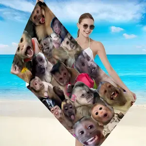 Funny Monkey Patch Beach Towel, High Weight Quick-Dry Fabric, Soft Skin-Friendly, Absorbent and Fast Drying, Anti-Wrinkle Easy Clean