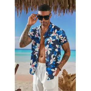 JUNBAOSS Hawaiian Shirt for Men, Unisex Summer Beach Casual Short Sleeves Button Down Shirts, Regular Fit Fashion Comfy Flower Printed Blouse Vacation Clothing, Classic Soft Floral Menswear Polyester Stylish Hawaiian Tropical Tops, Outfits for Daily Wear