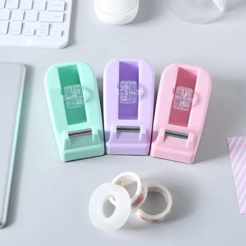 Macaron Color Tape Dispenser Small Size Creative Charm Office Large Tape Cutter Precision Cutting, Essential Stationery Tool for Efficient Organization