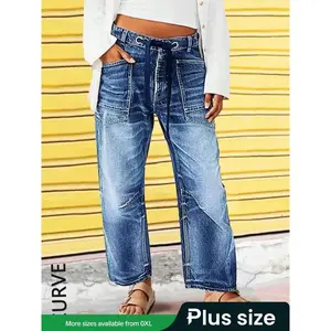 【 Plus Size 】 Women's Jeans, Casual Fashion Pocket Design Denim Pants, Four Seasons Women's Underwear, Women's ClothingRAIMENTRY