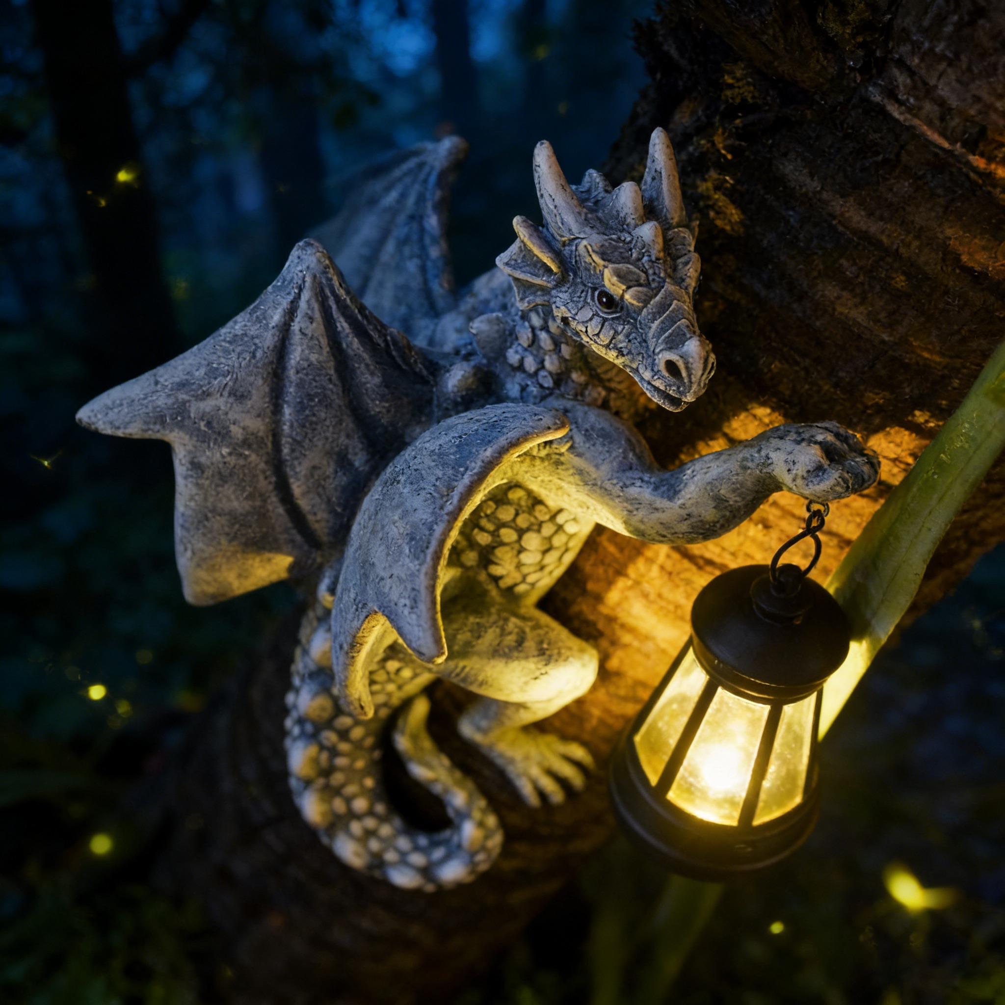 Solar Dragon Tree Hugger Lantern – Garden Decor Dragon Hugging Tree Garden Statue with Solar Lantern - Outdoor Resin Dragon Decor, Perfect Dragon Gifts and Patio Decor