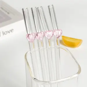 Reusable Glass Straws Set with Heart Design, Includes Cleaning Brush, Perfect for Cold Drinks, Parties, Gifts, Holidays