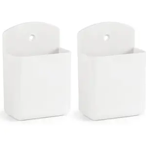 2 Pcs Self Adhesive Wall Mount Remote Control Holder TV Controller Wall Pen Holder Storage Accessories for Home Office School White