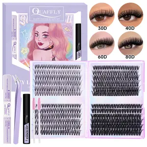 DIY Lash Extension Kit 480Pcs D Curl 30+40+60+80D 10-18mm Individual Eyelash Extension Kit  with Lash Bond and Seal, Remover, Applicator and 2 Brushes Easy to Use for Beginners DIY Lash Cluster