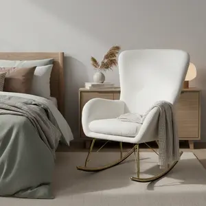 COSTWAY - Nursery Rocking Chair with Curved Backrest and Armrests-White