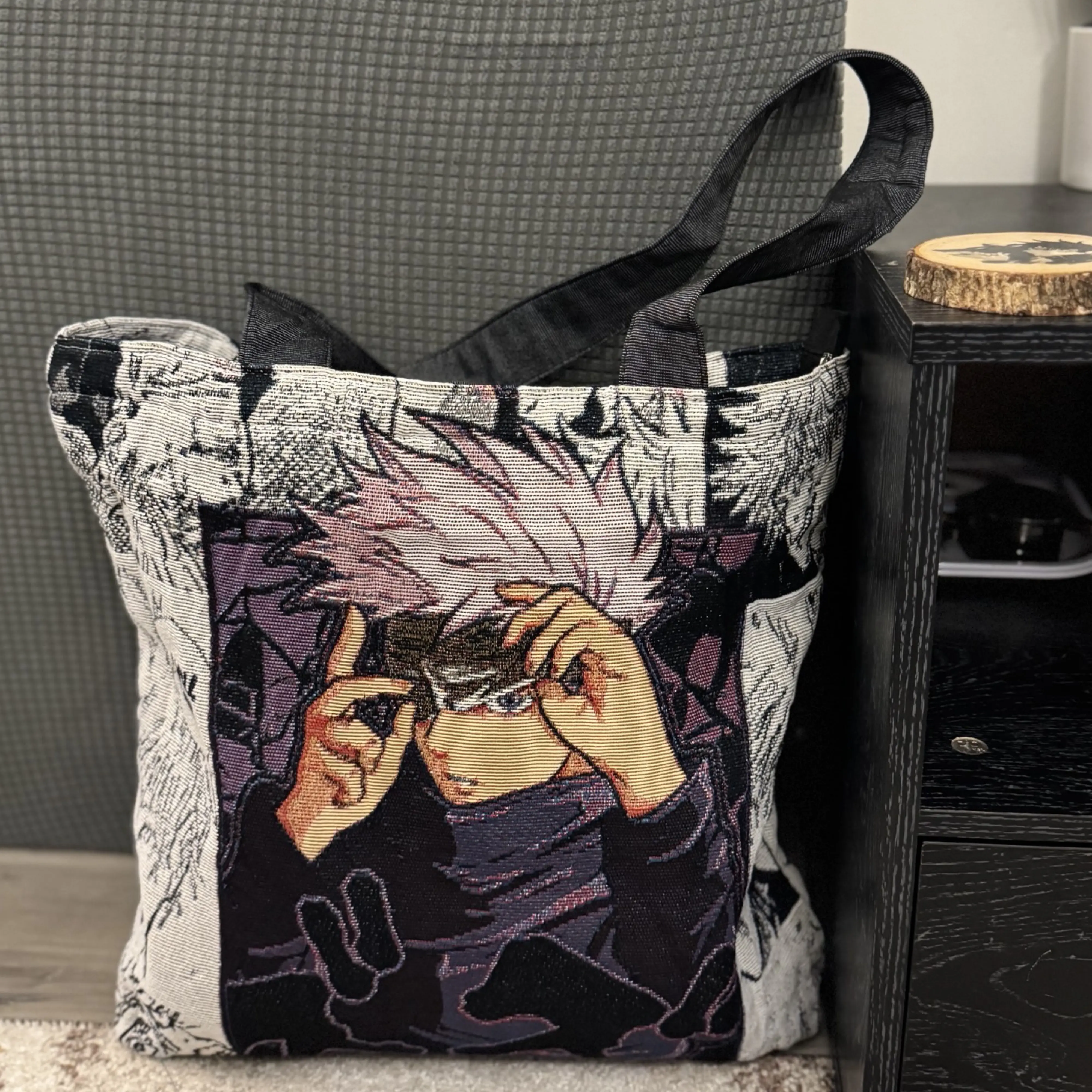 Anime Woven Tapestry Tote Bag 15x15 Handwoven with Inside Pocket & Laces Closure One Compartment Zipper