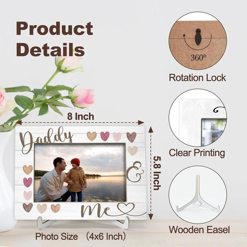 Dad Picture Frame, Fathers Day Birthday Gifts, First Time Dad Gifts from Daughter Girl, 4x6 Wood Daddy & Me Photo Frame for Desk Display-A02