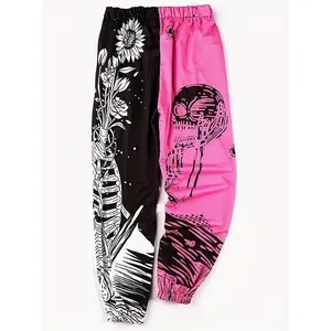 [Color blocked Pattern Running Pants] High waisted Color blocked Pattern Running Pants - Women's Bohemian Hippie Yoga Pants, Polyester Fiber,