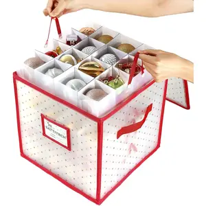 Plastic Christmas Ornament Storage Box,4 Tray Customizable Divider, Zippered Closure, Dust-Proof, Collapsible, Dual Handles,Holds Up to 64 x 2.36 Ornaments,for Garage/Attic/Basement Storage