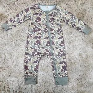 Long sleeves camo printed romper baby apparel boy zipper sleeper