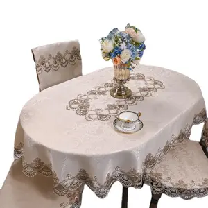 European Style Lace Tablecloth - High-End Lace Fabric Cover, Heat-Proof Option, Round/Oval Sizes for Home Dining, Hotel Use