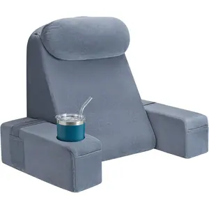 19 INCH Reading Pillow for Adults,  Pillow for Bed Sitting Up, Backrest Pillow for Sitting in Bed, Detachable Arms with Built-in Cup & Phone  (Gray, 19 INCH)