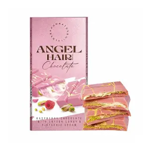 "Women Day" Angel Hair Dubai Chocolate Bar Raspberry White with Pistachio Cream & Cotton Candy Unique Middle Eastern Luxury Gourmet 6 oz Ideal for Gift or Special Occasions