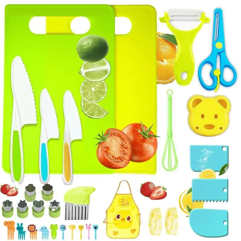 13/32 Pcs Kids Kitchen Gadgets Set | Safe Fruit & Veg Cutting Tools | Multifunctional Cooking Play Kit | Educational Sensory Toy, Kids Gift | Non-Slip Handle Kitchen Accessories | Perfect Gift for Little Chefs