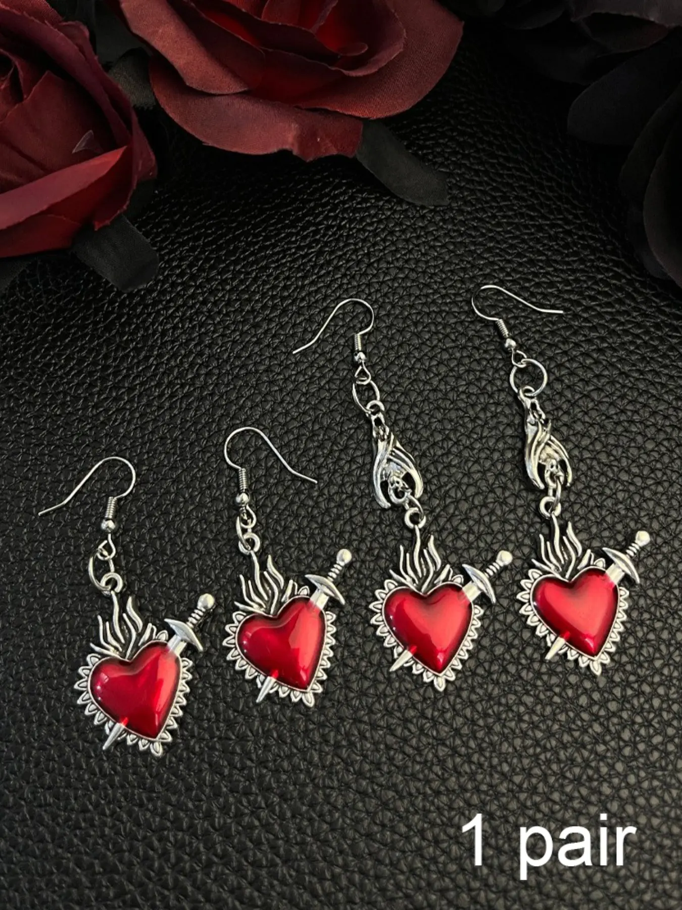 Vintage Gothic Vampire Witch Red Heart Earrings for Women Creative Holiday Party Personalized Jewelry Accessories
