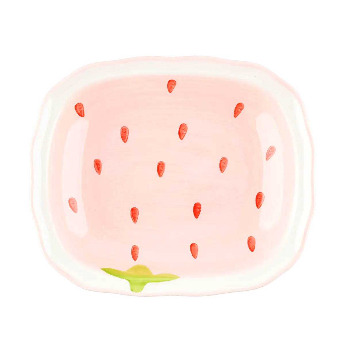 Kawashima Strawberry Ceramic Wave Platter - Cute Girly 7.5" Dessert Plate, Serving Dish for Kitchen