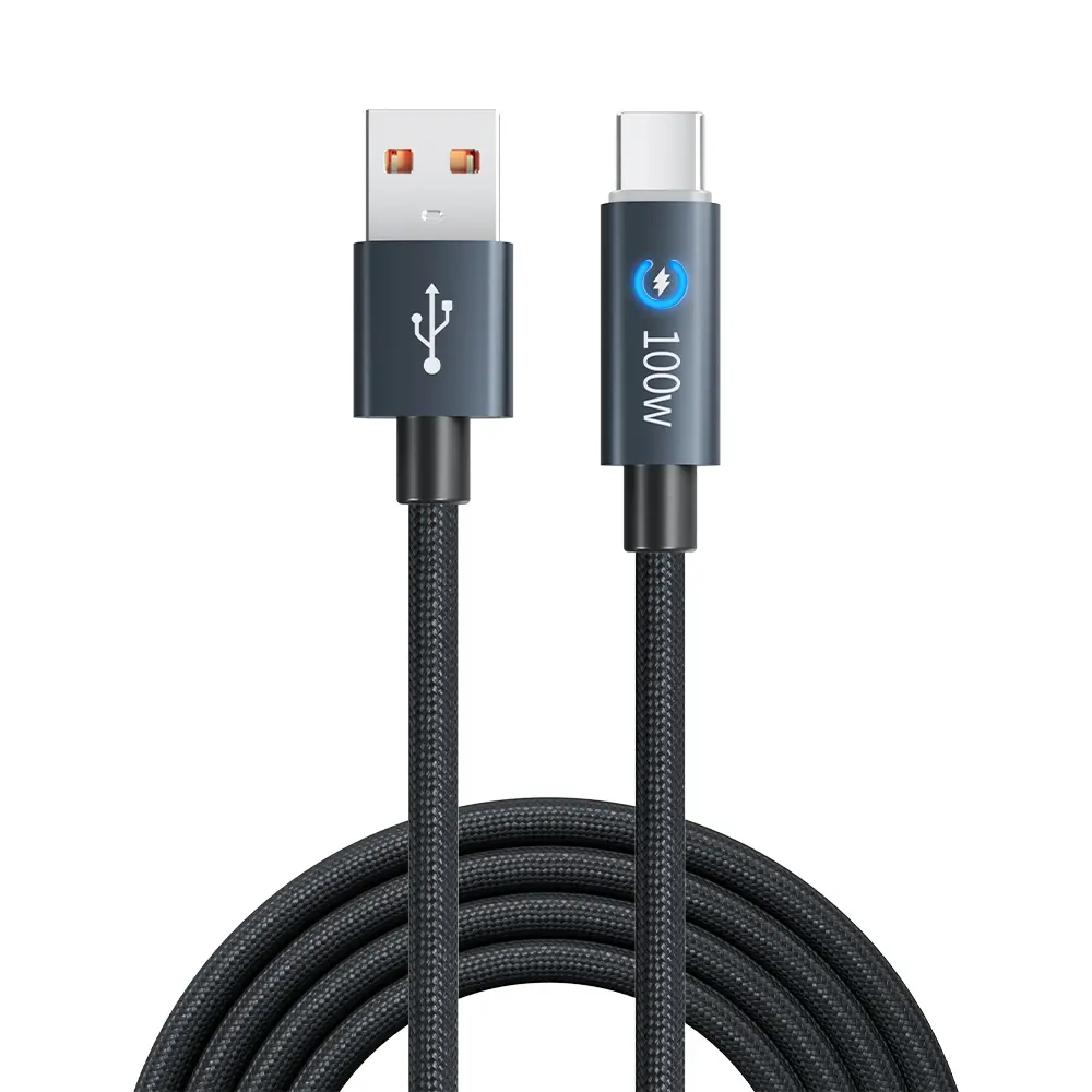 100W USB-A to USB-C Braided Fast Charging Cable - 5FT, Smart Charging Control, LED Indicator for iPhone 17/16/15, Samsung Galaxy, Pixel Devices