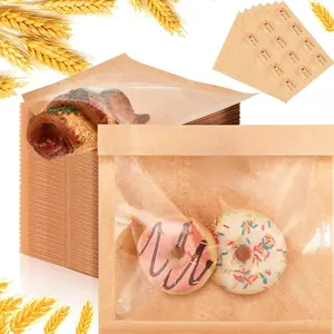 100 Pcs Cookie Packaging Bags with Seal, Bakery Pastry Bags with Window, Heat Sealable Grease Resistant Paper to Go Bake Sleeves for Gift Giving Donut Bread Sandwich