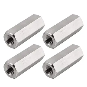 Pack of 4 Metric Hex Coupling Nuts - M10 X 1.5 Pitch, 30mm Length, 17mm Hex Width, 304 Stainless Steel Rod Coupling Nuts
