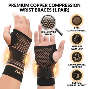 HOXEZU 1 Pair Copper-Infused Wrist Braces,Wrist Compression Sleeve, Wrist Brace For Women, Wrist Protector, Wrist Supports, Wrist Brace For Men, Wrist Splint, Wrist Bandage, Wrist Splint For Carpal Tunnel, Wrist Wraps