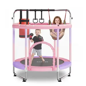 60" Trampoline for Kids with Enclosure, 440Lbs Capacity ASTM Certified-Adjustable Mini Trampolines for Kids, Safety Pad, Baby Trampoline Indoor/Garden, Gift for Boy and Girl, Pink+Purple
