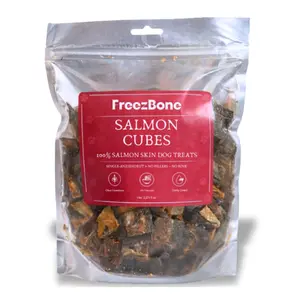 Freezbone Salmon Skin Cubes Dog Treats- Single Ingredient (Value Size 8oz)