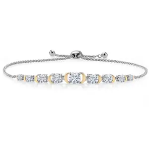 Gem Stone King 925 Silver and 10K Yellow Gold White Moissanite Bracelet For Women | 1.60 Cttw | Gemstone Birthstone | Fully Adjustable Up to 9 Inches