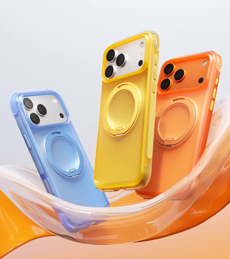 TORRAS O3 Air Magnetic Stand Case for iPhone 17 Pro Max with 360° Ring Stand & Airbag Protection 4-Meter Anti-Fall Shockproof MagSafe Compatible - Aesthetic