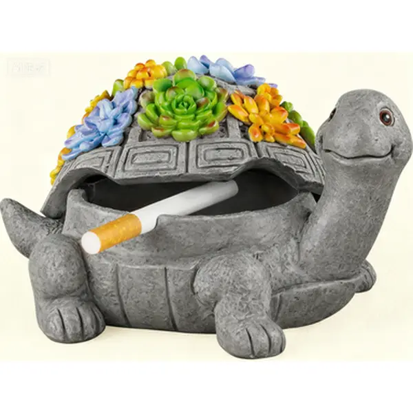 Waterproof Smokeless Ashtray with Lid, Cute Turtle Resin Ash Tray for Cigarettes, Outdoor Indoor Use, Leakproof Portable Design for Home Office Porch Patio Decor