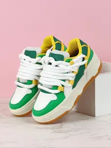 Men's Fashionable Patchwork Lace Up Low Top Sneakers, Casual Comfortable Breathable Skateboard Shoes, Male All-match Round Toe Shoes for Daily Wear