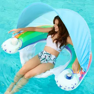 Pool Float with Canopy - Inflatable Pool Floaties Adult Floating Pool Chair Lounge Floats for Swimming Pool Water Chair Pool Lounger with Cup Holders Pool Toy Party Floaty for Adults
