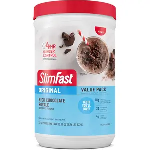 SlimFast Meal Replacement Powder, Original Rich Chocolate Royale, 10g of Protein, 22 Servings (Packaging May Vary)