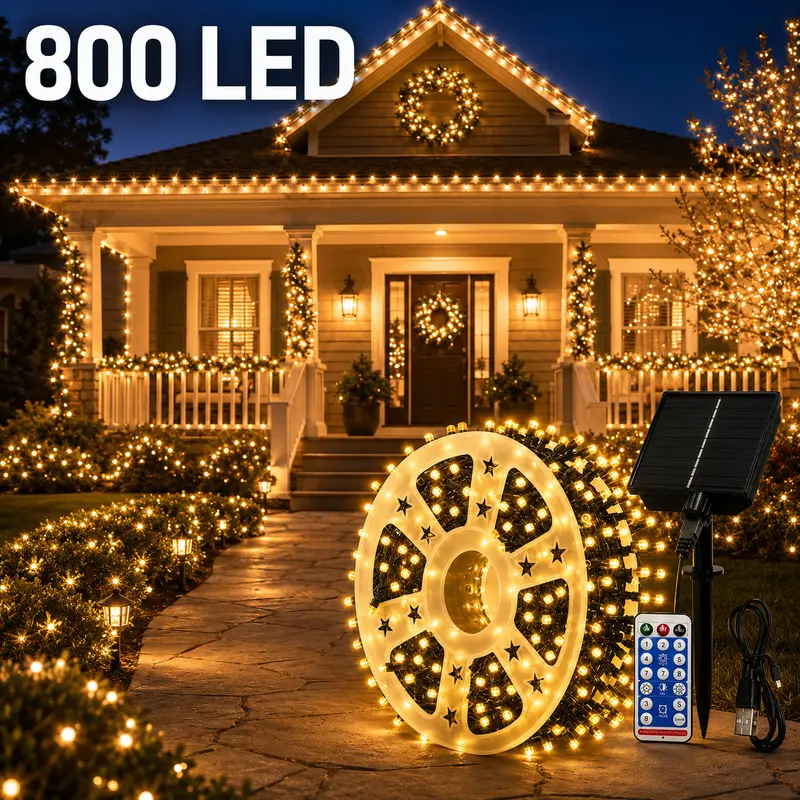 Solar Outdoor String Lights - 800 LED Warm White, 334.6FT Flexible Waterproof Fairy Lights with Remote Control for Patio, Christmas Aesthetic, Baby Shower, Birthday Decor