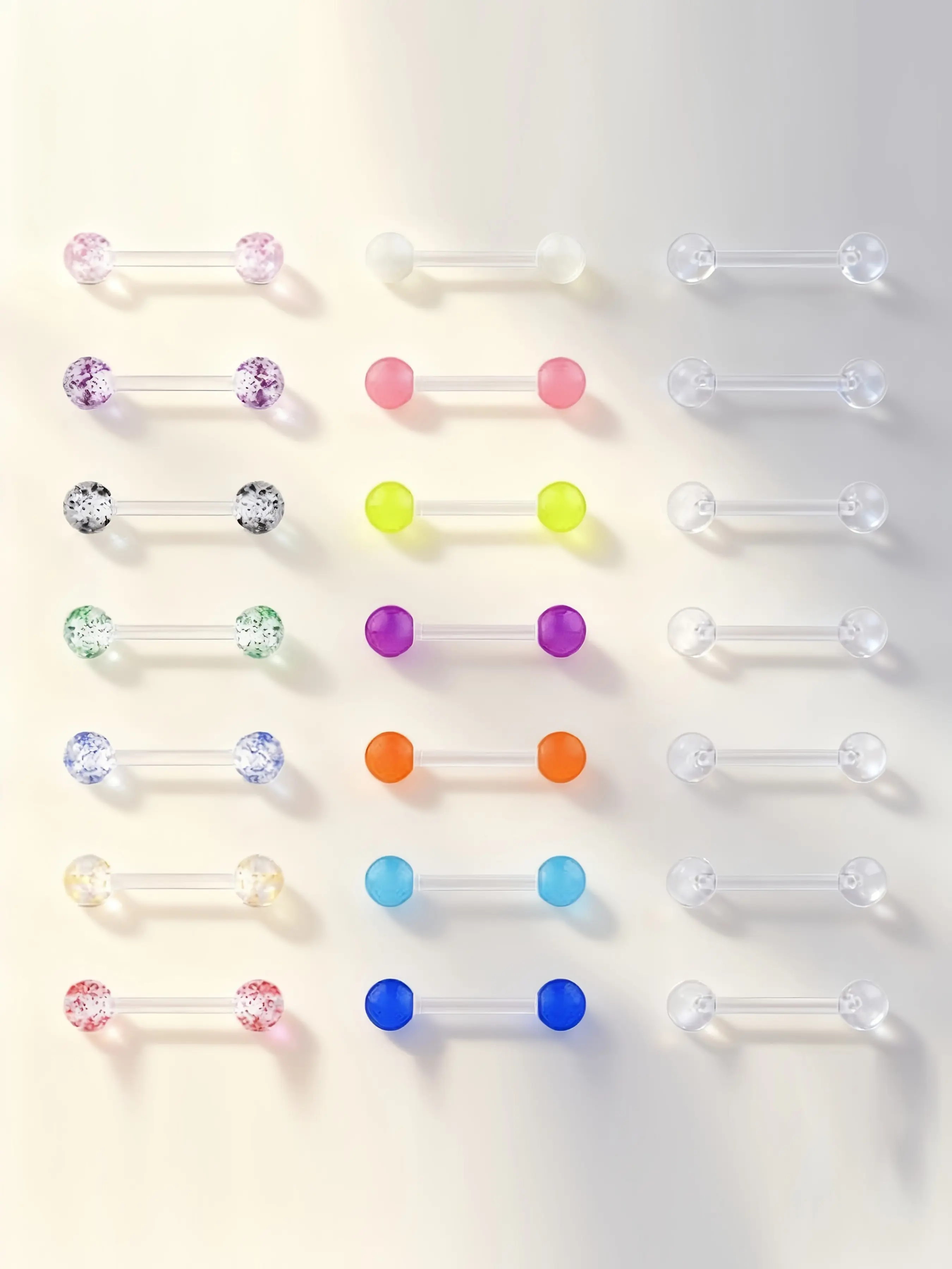 21pcs 14g Clear Tongue Ring, Plastic Tongue Rings Piercing Retainer, Glow in Dark, Flexible Acrylic, Straight Barbell, 12mm, Minimalist Design, Tongue Piercing Jewelry, Body Piercings, Mouth Jewelry, Pierced