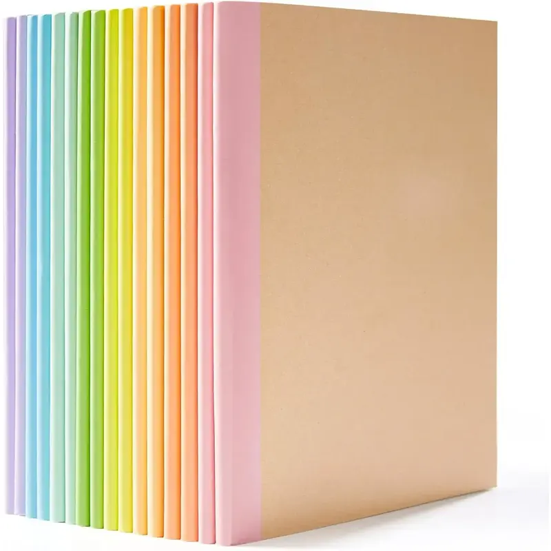 16 Pack Composition Notebook Bulk, Kraft Cover Lined Blank College Ruled Travel Journals with Pastel Color Spine For Women Students Office, 60 Pages, 8.3”x 5.5”, A5, 8 Pastel Colors