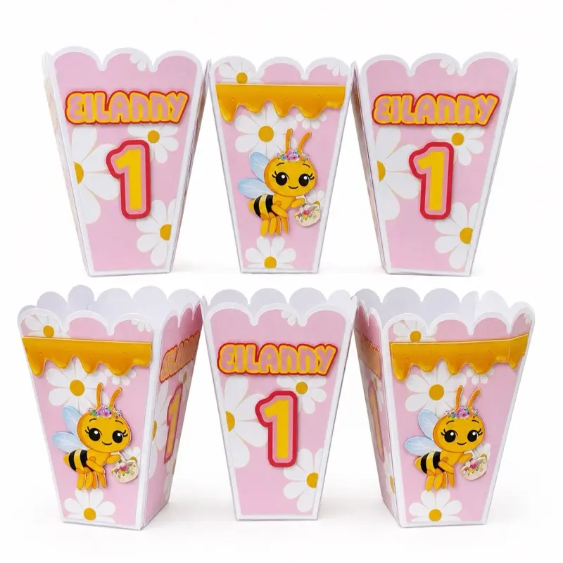 Personalized Bee Popcorn Box | Handmade Birthday Party Favor | Custom Treat Box