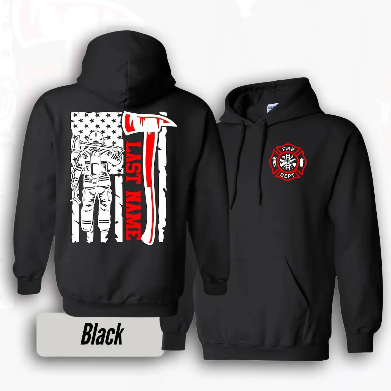 Custom Last Name Firefighter Hoodie, Personalized Fire Department Pullover, Heavyweight First Responder Sweatshirt, Firefighter Gift