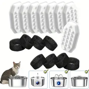 Cat Water Fountain Filters Pre-Filter Sponges for 3.2L/108oz Automatic Pet Fountain Dog Water Fountain (8 Filters & 8 Sponges)