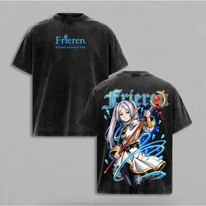 Frieren Beyond Journeys End Elf Mage Anime Vintage Washed Oversized Graphic Tee Fantasy Magic Staff Shirt Casual Streetwear Tops For Men Women Trendy Y2K Fashion Everyday Outfit Street Style Comfortable Loose Fit Tee