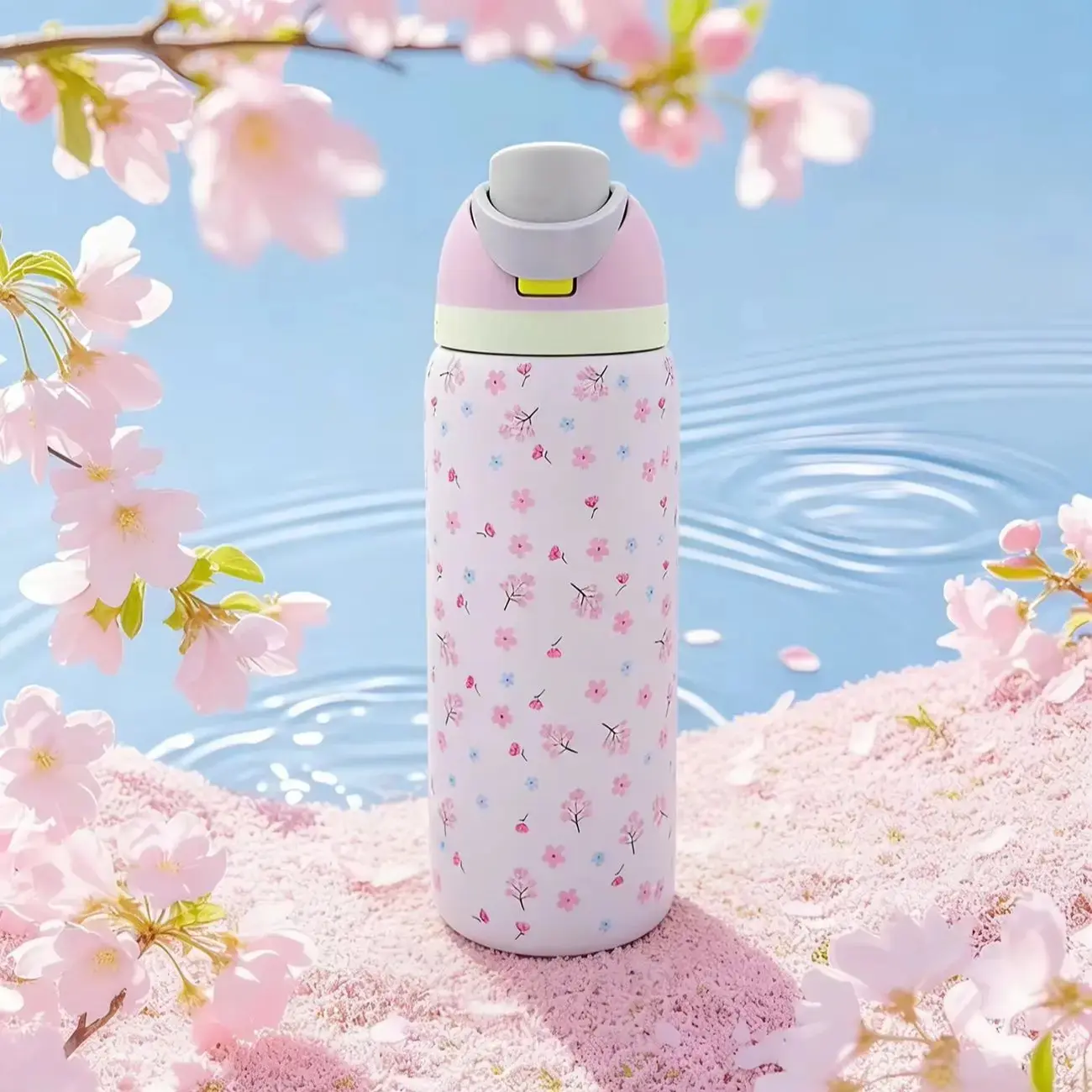 Owala light pink floral 32oz/945ml stainless steel insulated water bottle with straw,for daily sports outdoor,perfect gift
