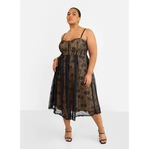 Lorelei Lace Overlay Midi A Line Dress - Black