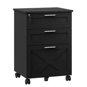 3 Drawer Mobile Wooden File Cabinet with Lock - Under Desk Rolling Filing Cabinet for Letter/Legal/A4 Files, Home Office Storage Organizer with Wheels,Black