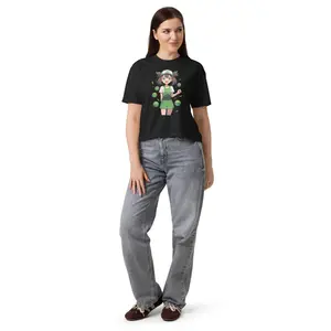 Women's Casual Boxy Short-Sleeve Seamless Fabric Grass-Type Trainer T-Shirt