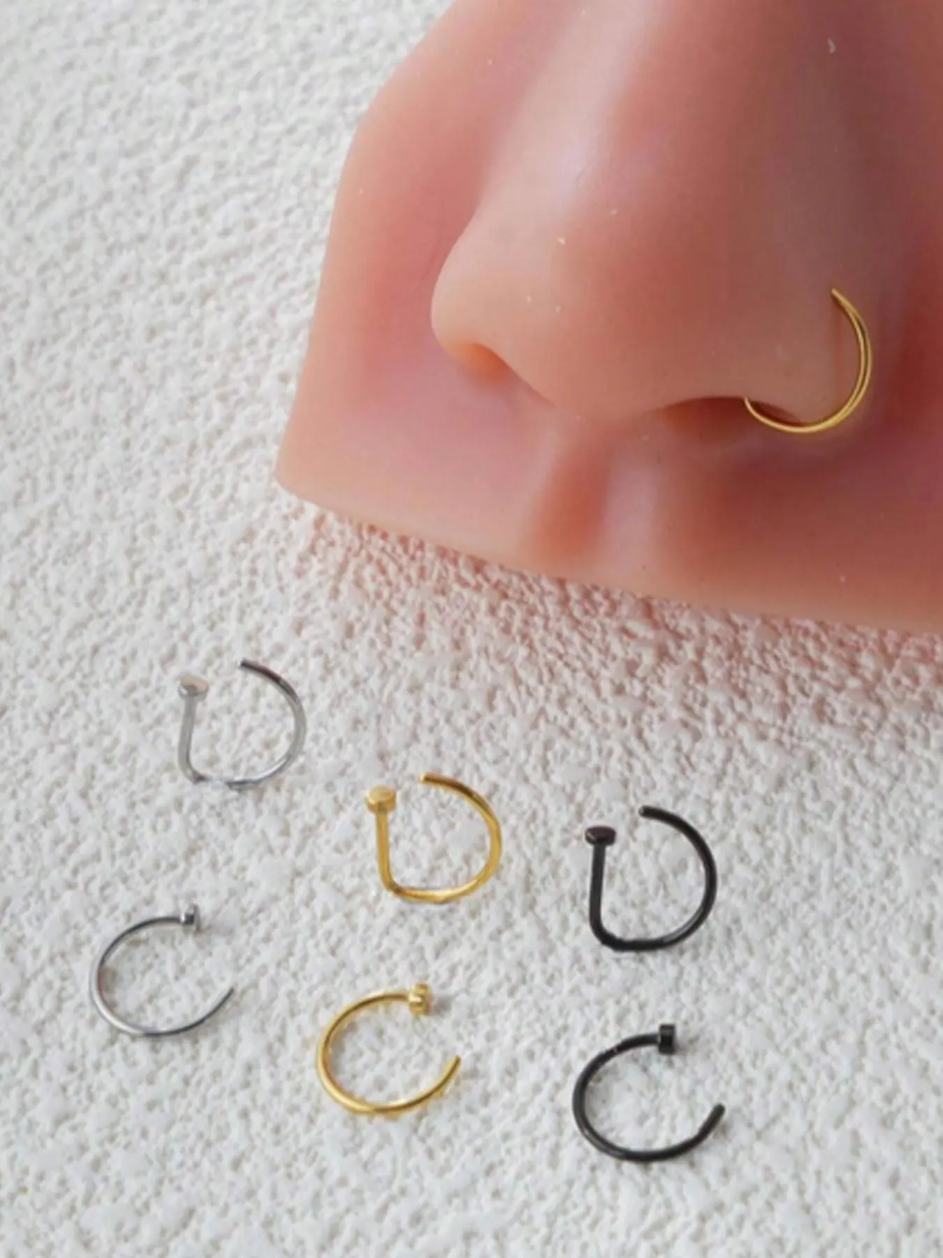 Stainless Steel Non-Piercing Nose Rings, D-Shaped Fake Nose Jewelry, Fashion Body Jewelry, Punk Style 20g Body Accessories for Party & Daily Wear, Punk Aesthetic, Faux Nose Ring, Fake Piercings
